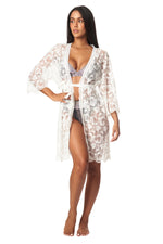 White Boho Lace Kimono Cover Up - La Moda Clothing