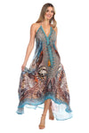 Animal Paradise High-Low Halter Handkerchief Long Dress for Beach Party - Hot Boho Resort & Swimwear