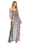 Blue Leopard Elegant Maxi Pocket Dress in Viscose Silk - Hot Boho Resort & Swimwear