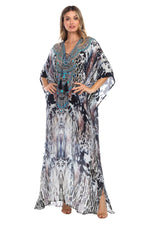 Bohemian Clouded Leopard Long Caftan Maxi Dress - Hot Boho Resort & Swimwear