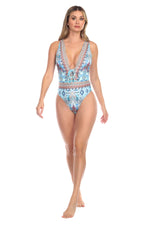 Egyptian Queen Plunging V-Neck One-Piece Swimsuit - Hot Boho Resort & Swimwear