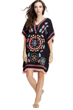 La Moda Women's Beach Kaftan Dress with Embroidery | Kaftan Cover up Lounge Wear - Hot Boho Resort & Swimwear