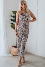 Leopard Print Tie Front Grecian Jumpsuit - Hot Boho Resort & Swimwear