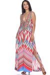 MODA 2 Slit Maxi Dress with Front Pockets and Beaded Neckline | Maxi Women's Dresses - Hot Boho Resort & Swimwear