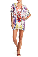 Multi Colored Sheer V-Neck Kaftans Cover Up - Hot Boho Resort & Swimwear