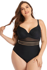 Plus Size Spliced Mesh Tie-Back One-Piece Swimsuit - Hot Boho Resort & Swimwear