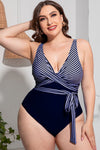 Plus Size Striped Tie-Waist One-Piece Swimsuit - Hot Boho Resort & Swimwear