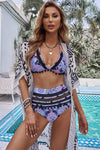 Printed Pompom Detail Halter Neck Two-Piece Bikini Set - Hot Boho Resort & Swimwear