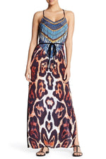 Printed T Back Maxi Dress with Front Pockets (Black) - Hot Boho Resort & Swimwear