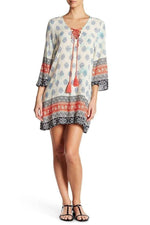 Printed Tunic Cover Up with Tassel Ties for Beachwear - Hot Boho Resort & Swimwear