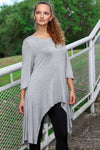 Shark Bite 3/4 Sleeve Tunic - Asymmtrical Hem Women's Tunics - Hot Boho Resort & Swimwear