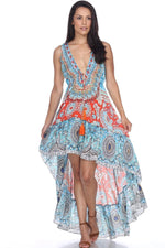 Summer Dresses | Designer High-Low Dresses With Multi Color Prints For Resort Wear‎ - Hot Boho Resort & Swimwear