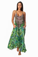 Wild Country Tropical Print Racerback Maxi dress with front pockets - La Moda Boho Resort & Swimwear
