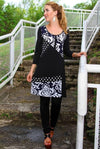 Women's Black and White Tunic Dress - Tunic Dresses with Sleeves - Hot Boho Resort & Swimwear