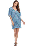 Women's  Fashion Zigzag Pattern Casual Tunic Cover-Up In Multi-Color Stripes - Hot Boho Resort & Swimwear