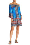 Women's Off Shoulder Floral Tribal Print Shift Summer Beach Vacation Dress - Hot Boho Resort & Swimwear